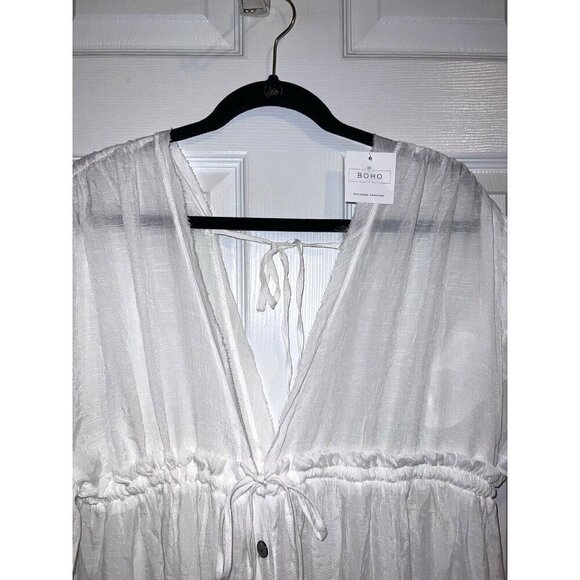 NWT BOHO BEACH HUT White Flowy Long Maxi Gauze Boho Beach CoverUp Dress Pockets - Picture 4 of 15